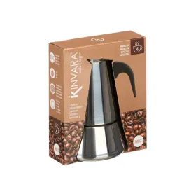 Italian Coffee Pot Kinvara Black Silver Steel Plastic 4 Cups