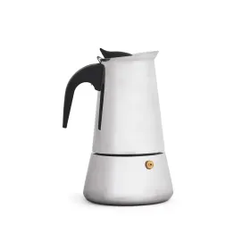 Italian Coffee Pot Kinvara Black Silver Steel Plastic 6 Cups