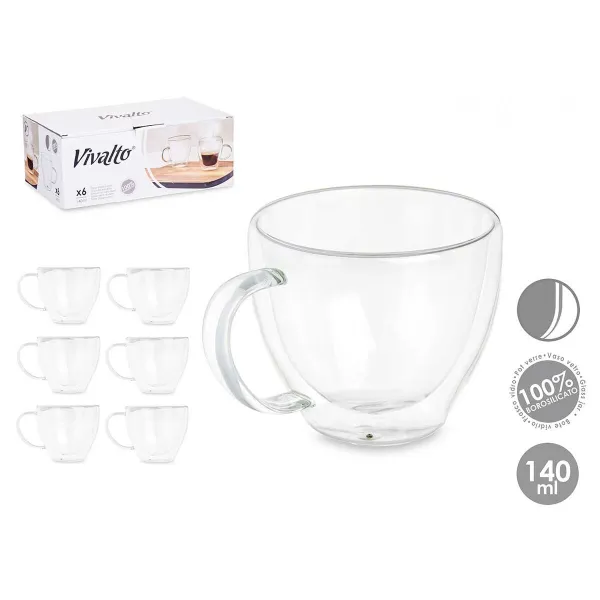 Tējas un kafijas tase Vivalto Caurspīdīgs Borosilikāta glāze 140 ml (6 gb.)