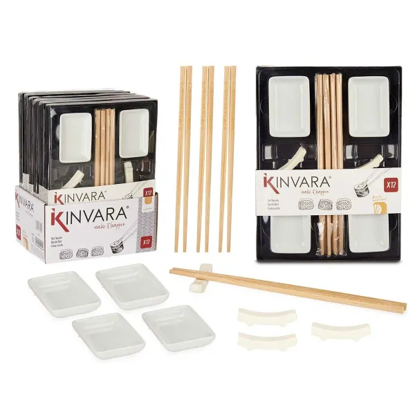 Sushi Set Kinvara White Bamboo Porcelain 27,5 x 2,5 x 20,5 cm 19,5 x 2,5 x 26,5 cm (12 Pieces) (6 Units)