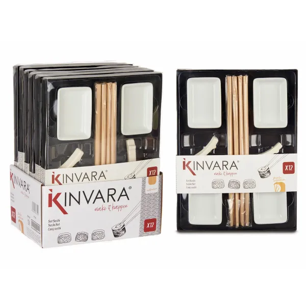 Suši rinkinys Kinvara Balta Bambukas Porcelianas 27,5 x 2,5 x 20,5 cm 19,5 x 2,5 x 26,5 cm (12 Dalys) (6 vnt.)