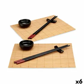 Sushi Set Kinvara Black Natural Bamboo China crockery 16,5 x 3 x 30 cm (8 Pieces) (6 Units)
