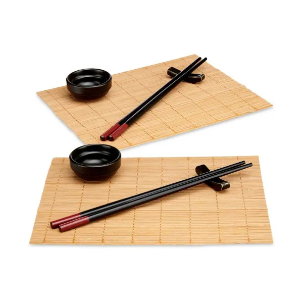 Sushi Set Kinvara Black Natural Bamboo China crockery 16,5 x 3 x 30 cm (8 Pieces) (6 Units)