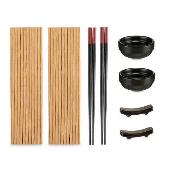 Sushisetti Kinvara Musta Luonnollinen Bambu Indai 16,5 x 3 x 30 cm (8 Kappaletta) (6 osaa)