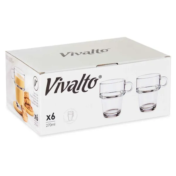 Tea and coffee cup Vivalto Transparent Glass 270 ml (6 Units)