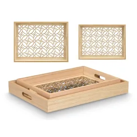 Set of trays Gift Decor Brown Transparent Wood Glass Flower 2 Pieces