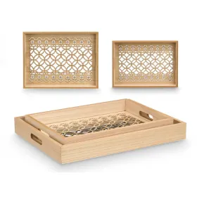 Set of trays Gift Decor Brown Transparent Wood Glass Circle 2 Pieces
