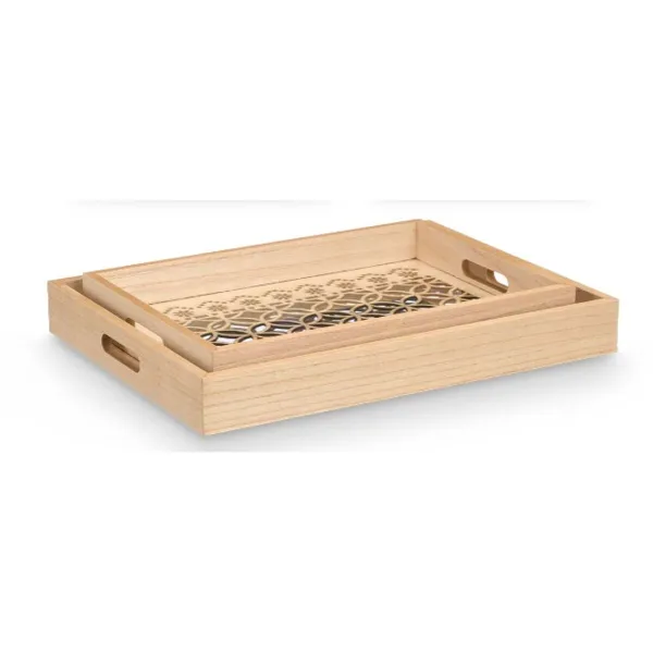 Padėklų rinkinys Gift Decor Ruda Skaidrus Medžio stiklas Apskritimai 2 Dalys