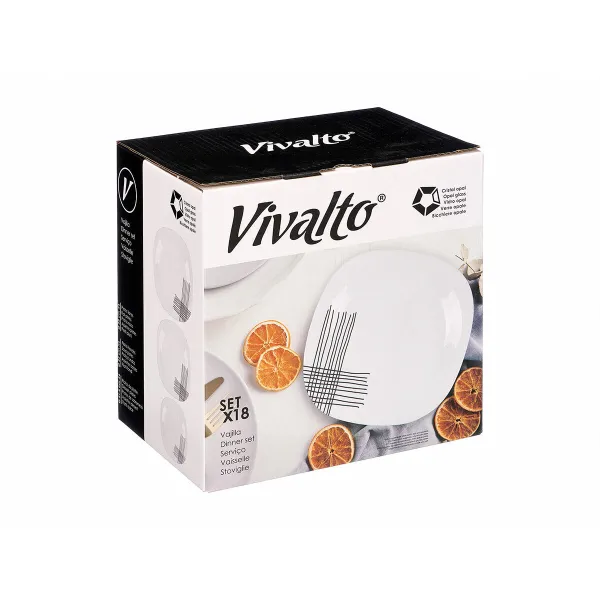 Tableware Vivalto White Black Opaline glass Stripes 18 Pieces (2 Units)