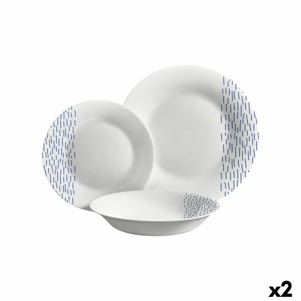 Tableware Vivalto Blue White Opaline glass Rain 18 Pieces (2 Units)