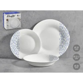 Ruokailuvälineet Vivalto Sininen Valkoinen Opaliinilasi Sade 18 Kappaletta (2 osaa)