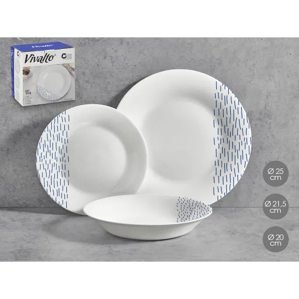 Stalo reikmenys Vivalto Mėlyna Balta Opalinis stiklas Lietus 18 Dalys (2 vnt.)