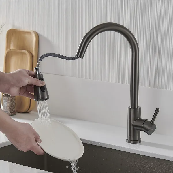 Mixer Tap Fontastock Grey Stainless steel Ceramic C-shaped