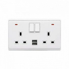 LONDON DOUBLE SOCKET 2P BUTTON SWITCH NEON+USB WH