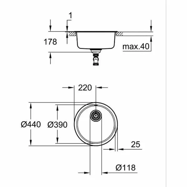 Viendaļīga izlietne Grohe K200 Pelēks