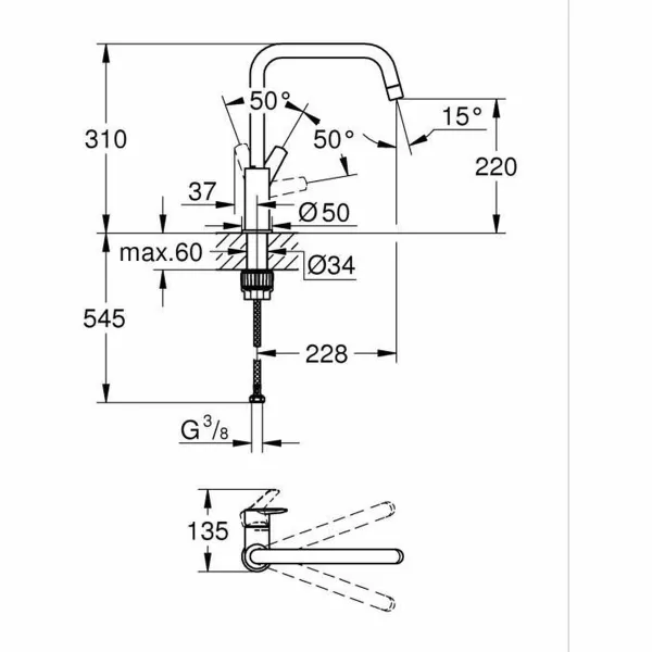 Смеситель с одной ручкой Grohe GROHE Start Чёрный Матово-черный Латунь Форма C