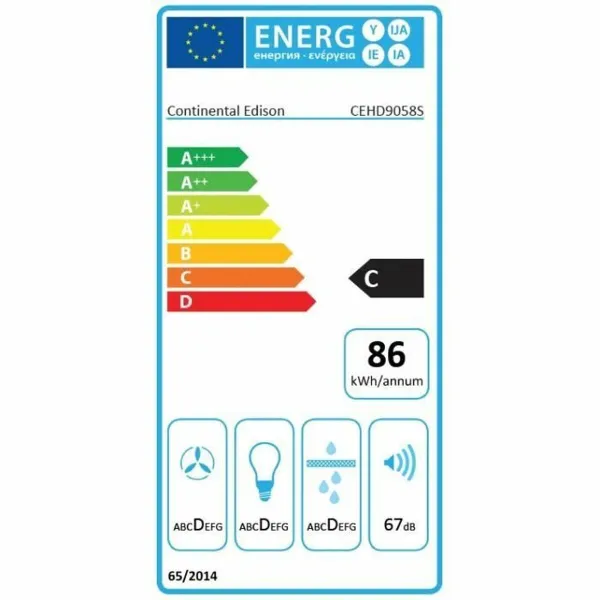 Įprastas gaubtas Continental Edison 90 cm