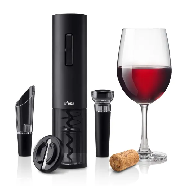 Electric Corkscrew with Accessories for Wine UFESA EASY OPEN Black ABS