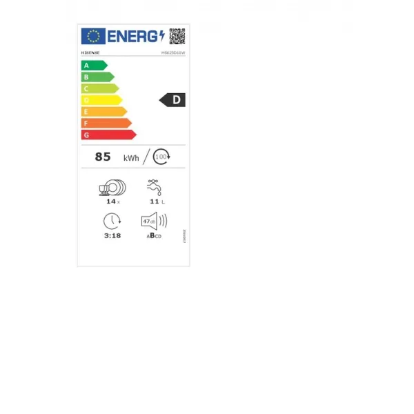 Indų plovimo mašina Hisense HS623D10W 60 cm