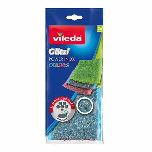 Шкурка Vileda glitzi Нержавеющая сталь Ассорти цветов (Удаляют самые засохшие и трудновыводимые пятна) (2 штук) (2 Предметы)