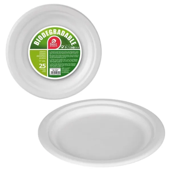 Plāksņu komplekts Best Products Green Cukurniedre Ø 17 cm Balts Bioloģiski Noārdāms Vienreizējas lietošanas 25 gb.