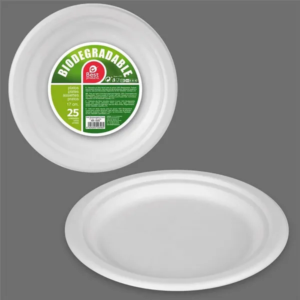 Plokštelių rinkinys Best Products Green Cukranendrės Ø 17 cm Balta Biologiškai skaidomas Vienkartinis 25 vnt.