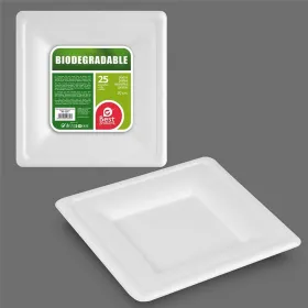 Plāksņu komplekts Best Products Green Cukurniedre Ø 20 cm Balts Bioloģiski Noārdāms Vienreizējas lietošanas 25 gb.