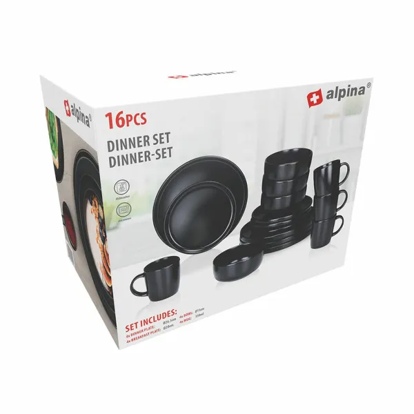 Māla trauki Alpina Melns Keramika 16 Daudzums (4 gb.)