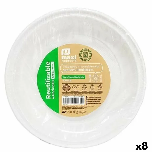 Vairākkārt lietojamu šķīvju komplekts Maxi Products Balts Plastmasa Ø 22 cm 100 Daudzums (8 gb.)