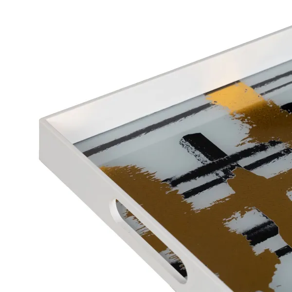 Välipalatarjotin Valkoinen Musta Kullattu PVC Kristalli Abstrakti 45 x 31 x 4,2 cm (2 osaa)