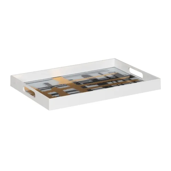 Užkandžių dėklas Balta Juoda Auksinis PVC Stiklas Abstraktus 45 x 31 x 4,2 cm (2 vnt.)