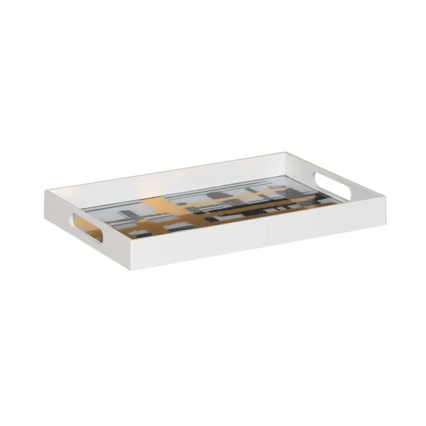 Välipalatarjotin Valkoinen Musta Kullattu PVC Kristalli Abstrakti 45 x 31 x 4,2 cm (2 osaa)