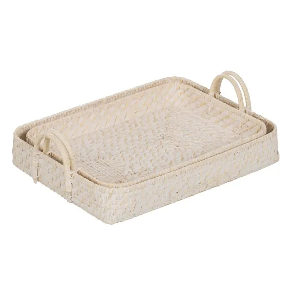 Tray White Bamboo Rattan 45 x 34 x 13 cm (2 Units)