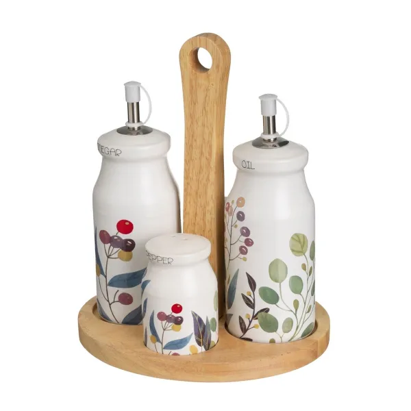 Öljy- ja viinietikkasetti BERRIES Valkoinen Punainen Vihreä Puu Kivitavara 210 ml 21 x 8,5 x 18 cm 4 Kappaletta