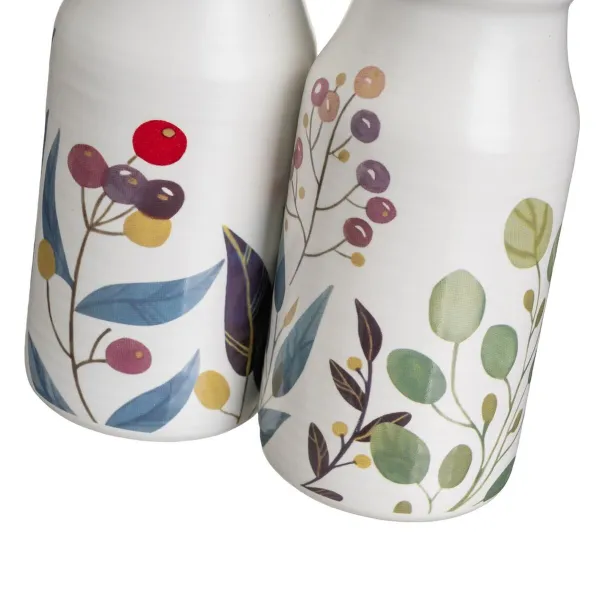 Oil and Vinegar Set BERRIES White Red Green Wood Stoneware 210 ml 21 x 8,5 x 18 cm 4 Pieces