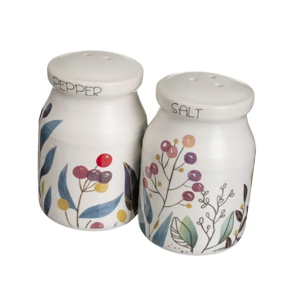 Oil and Vinegar Set BERRIES White Red Green Wood Stoneware 210 ml 21 x 8,5 x 18 cm 4 Pieces