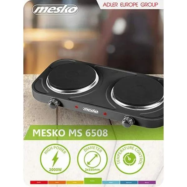 Elektrinė viryklė Adler MS 6509 Juoda 2000 W