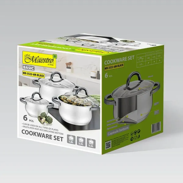 Кастрюля с крышкой Feel Maestro MR-3522-6M-BLACK Серебристый Сталь Нержавеющая сталь Ø 18 cm Ø 20 cm Ø 16 cm 2,5 L 1,8 L 3,5 L (