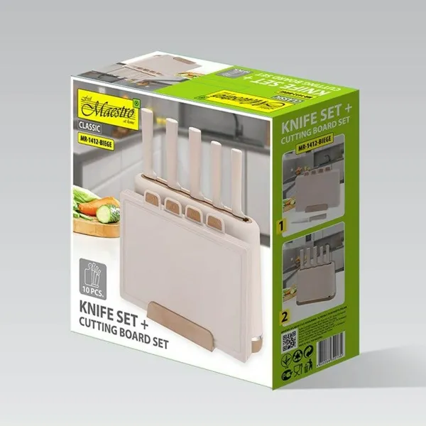 Virtuvinių peilių ir stovo komplektas Feel Maestro MR-1412-BEIGE