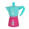 Italian Coffee Pot Bialetti Blue Pink Aluminium Thermoplastic 6 Cups
