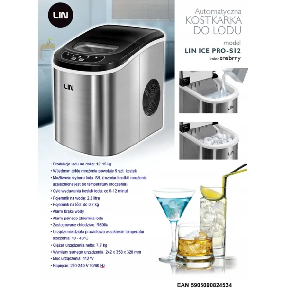 Jääkone Lin ICE PRO-S12 Hopeinen 112 W 2,2 L