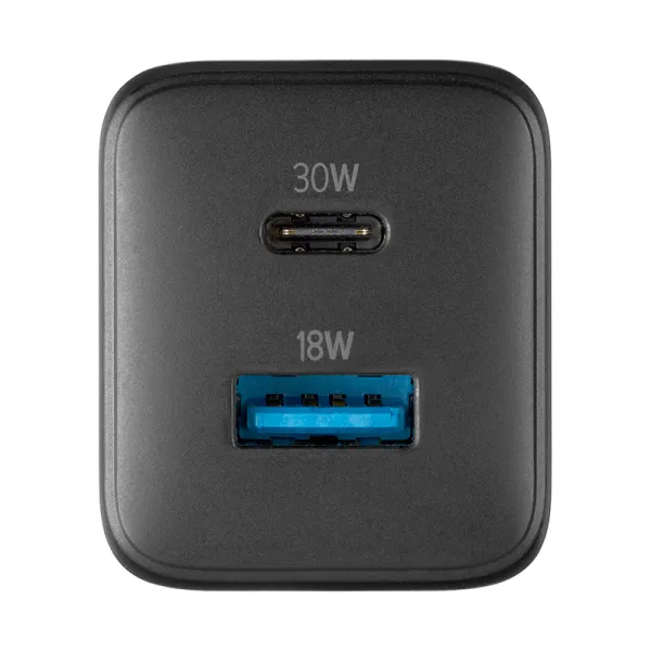 Cellularline Multipower Micro GaN - USB-C & USB-A Power Delivery 30W mains charger (black)