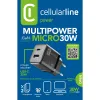 Cellularline Multipower Micro GaN - USB-C & USB-A Power Delivery 30W mains charger (black)
