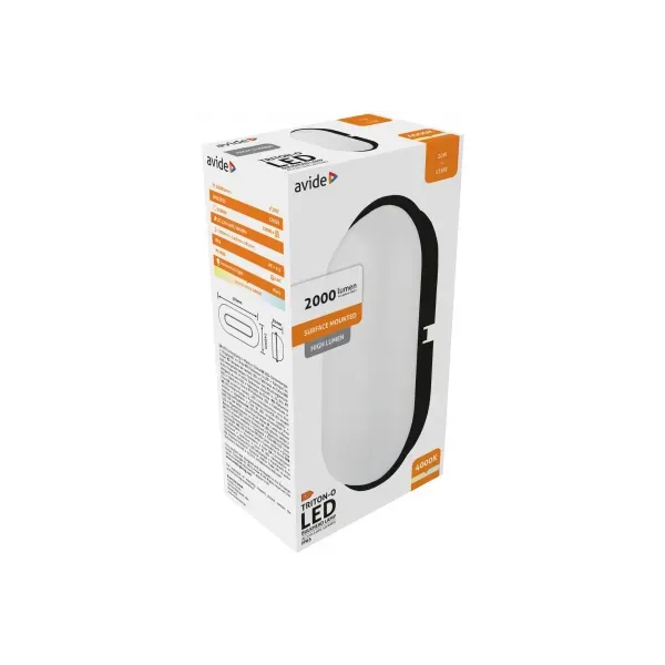 (Triton-O) Bulkhead Lamp Oval IP65 20W NW Black 100lm/W