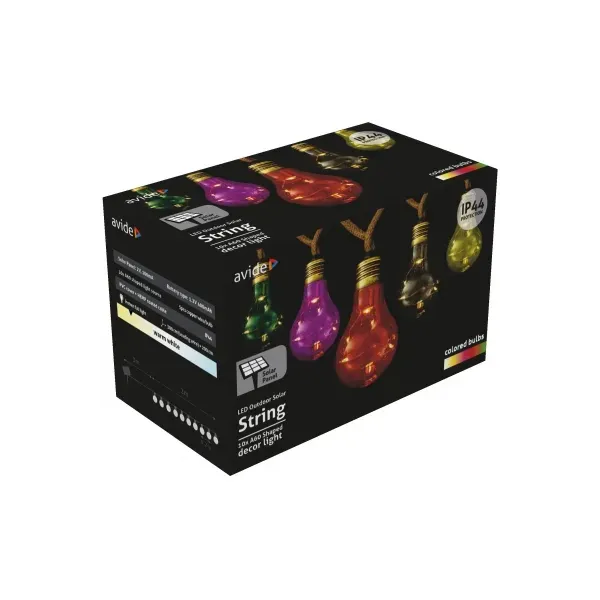 Outdoor Solar String 5m, Rope Cable, 10 Multicolor Copper Wire Globes, 50 Micro LED, IP44, 1,2V