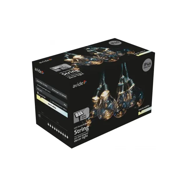 Outdoor Solar String 5m, Transparent Cable, 10 Clear Globes, Warm White, IP44, 1,2V