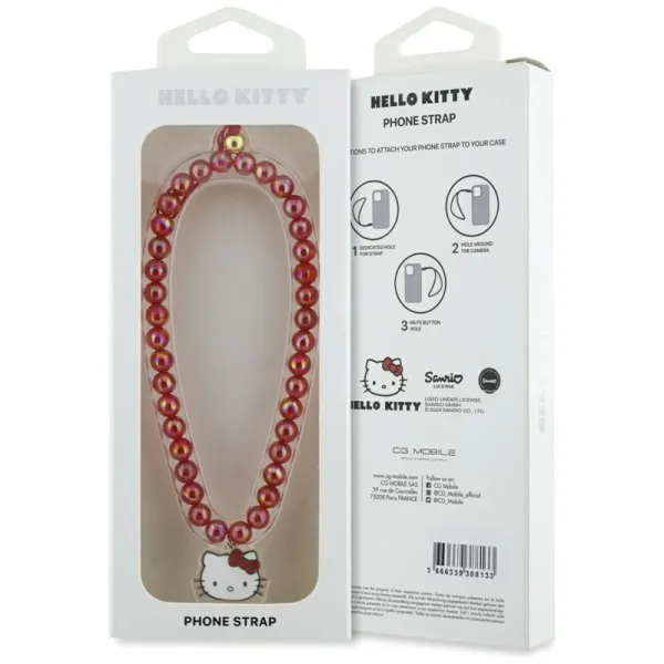 Hello Kitty Pearls Kitty Head - Phone Charm (Red)