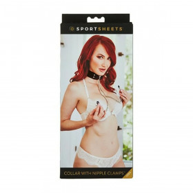 Collar with Nipple Clamps Sportsheets SS445-20 Black/Silver