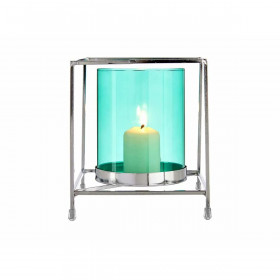 Candleholder Squared Silver Blue 14 x 15,5 x 14 cm Metal Glass
