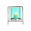Candleholder Squared Silver Blue 14 x 15,5 x 14 cm Metal Glass